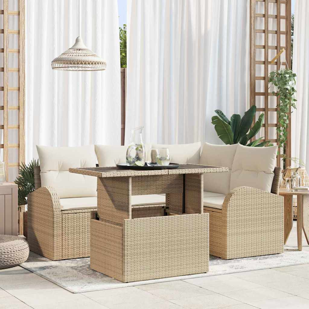 Tuin Sofa Set 5 st 4-Aantal zitplaatsen Beige Poly riet