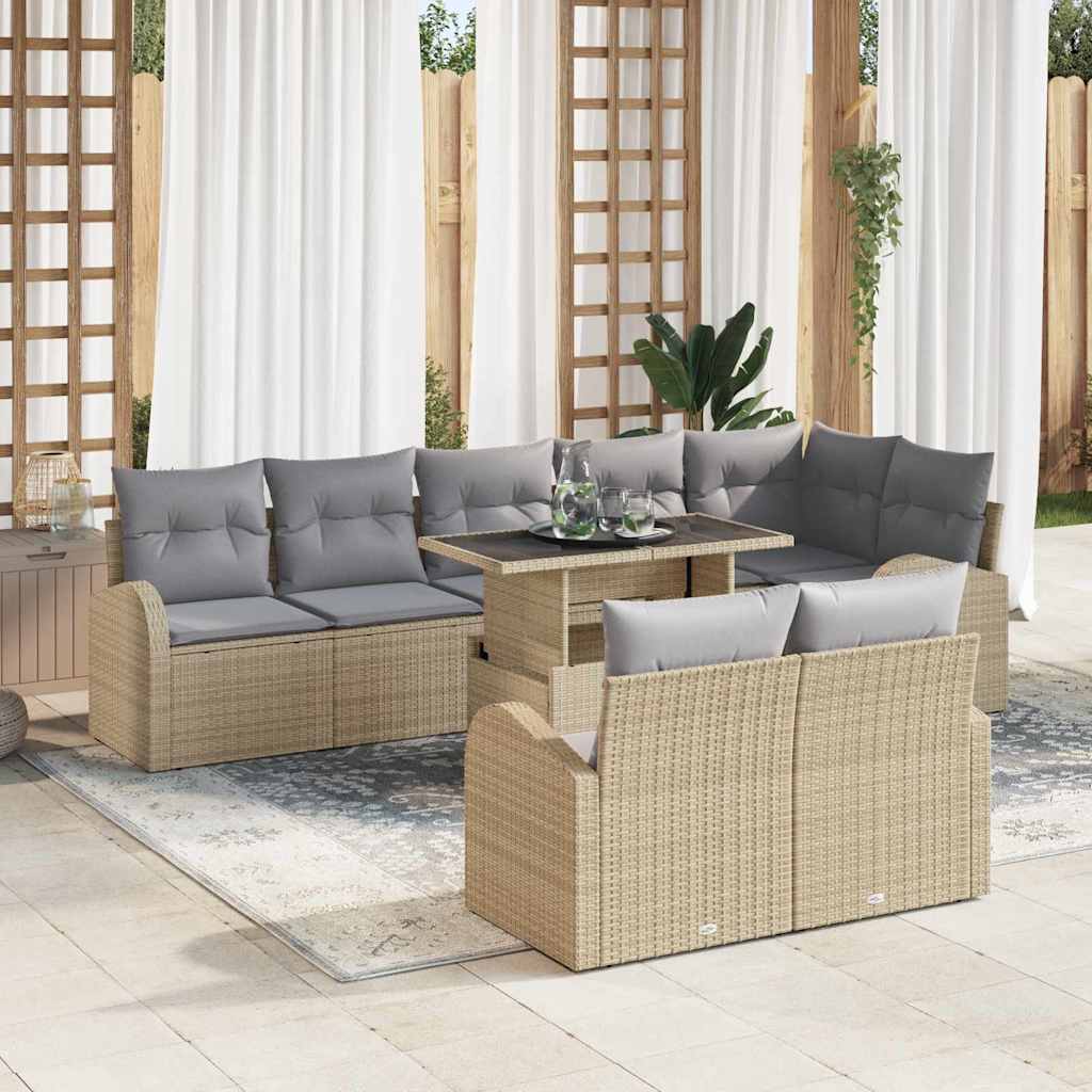 Tuin Sofa Set met kussen met opslag 9 pcs Beige Poly riet – afbeelding 1