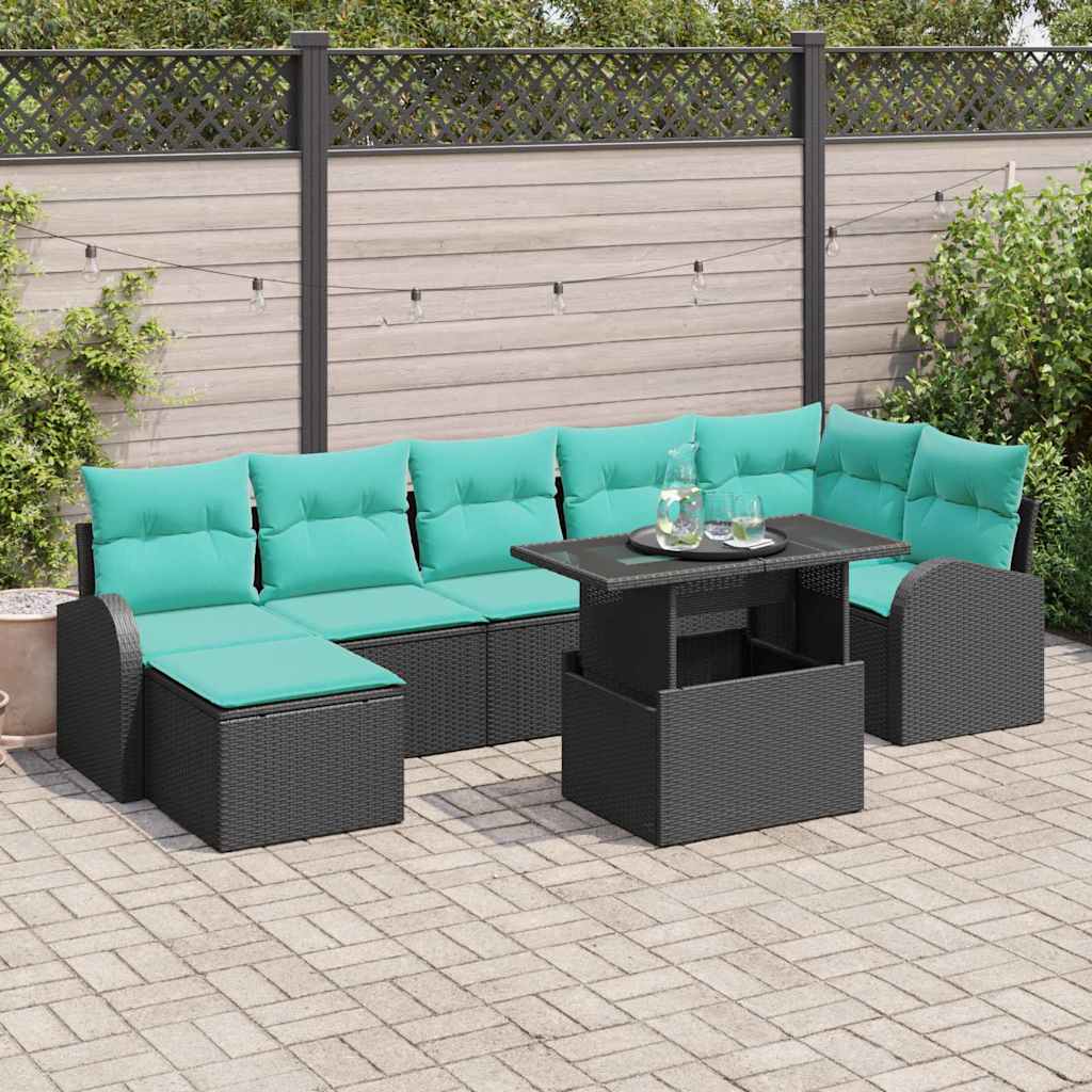 Tuin Sofa Set met kussen met opslag 8 pcs Zwart Poly riet – afbeelding 1