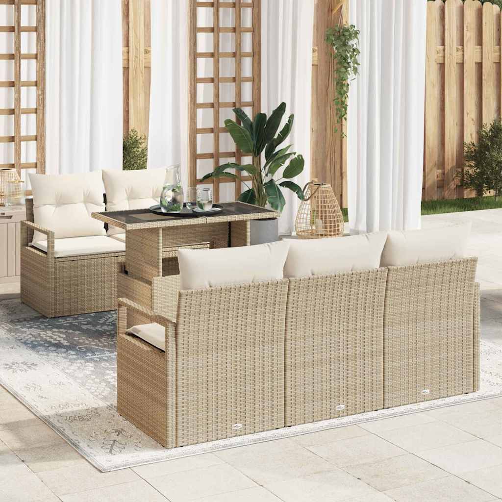 Tuin Sofa Set 6 st Beige Poly riet – afbeelding 1