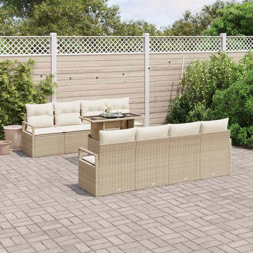 Tuin Sofa Set 9 st Beige Poly riet – afbeelding 1