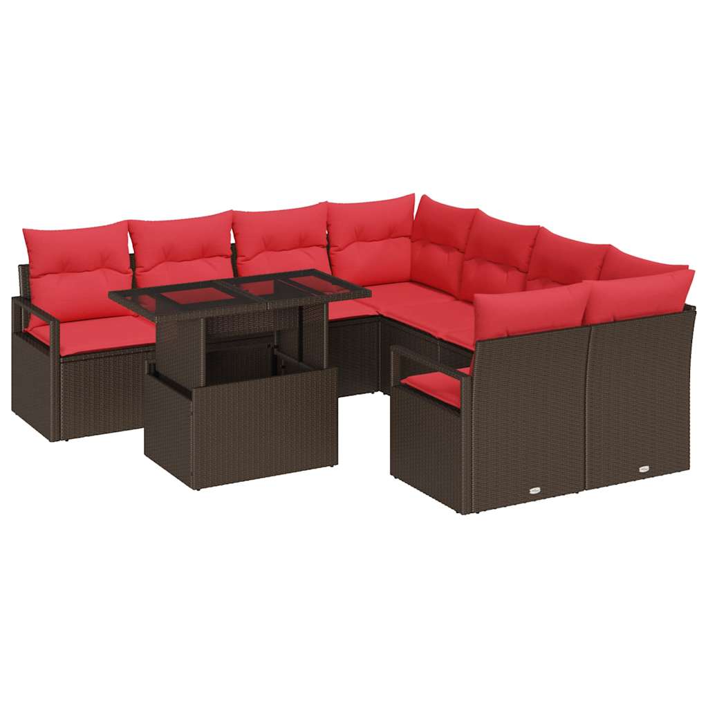 Tuin Sofa Set met kussen met opslag 9 pcs Bruin Poly riet – afbeelding 2
