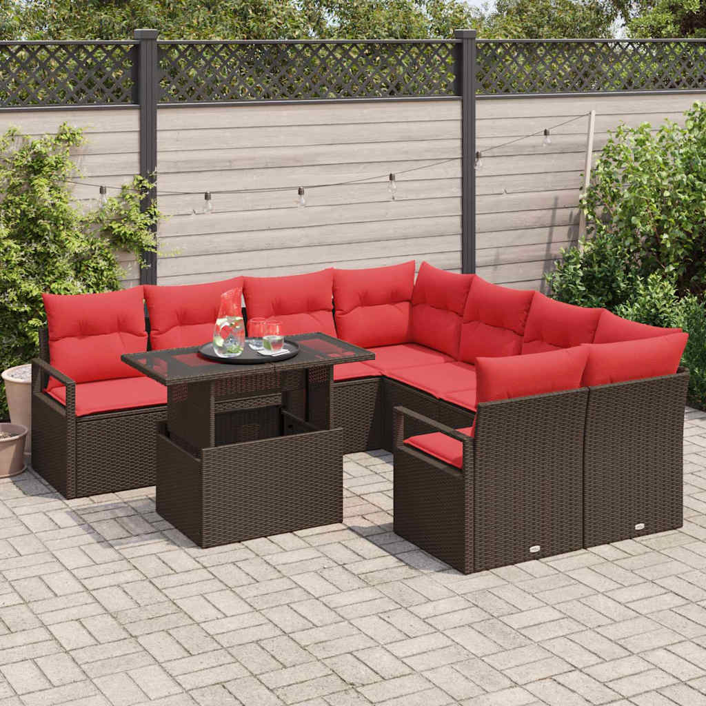 Tuin Sofa Set met kussen met opslag 9 pcs Bruin Poly riet – afbeelding 3