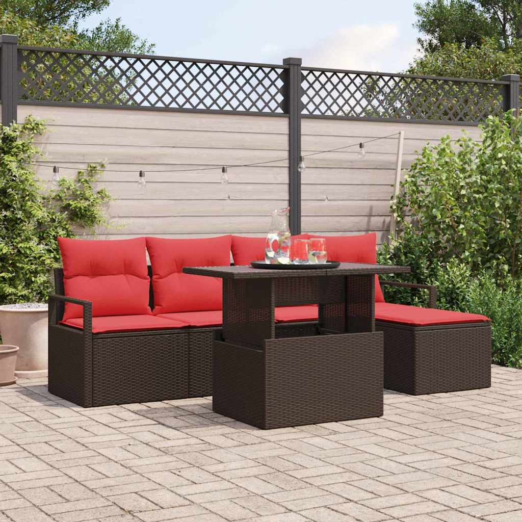 Tuin Sofa Set met kussen met opslag 6 pcs Bruin Poly riet – afbeelding 1