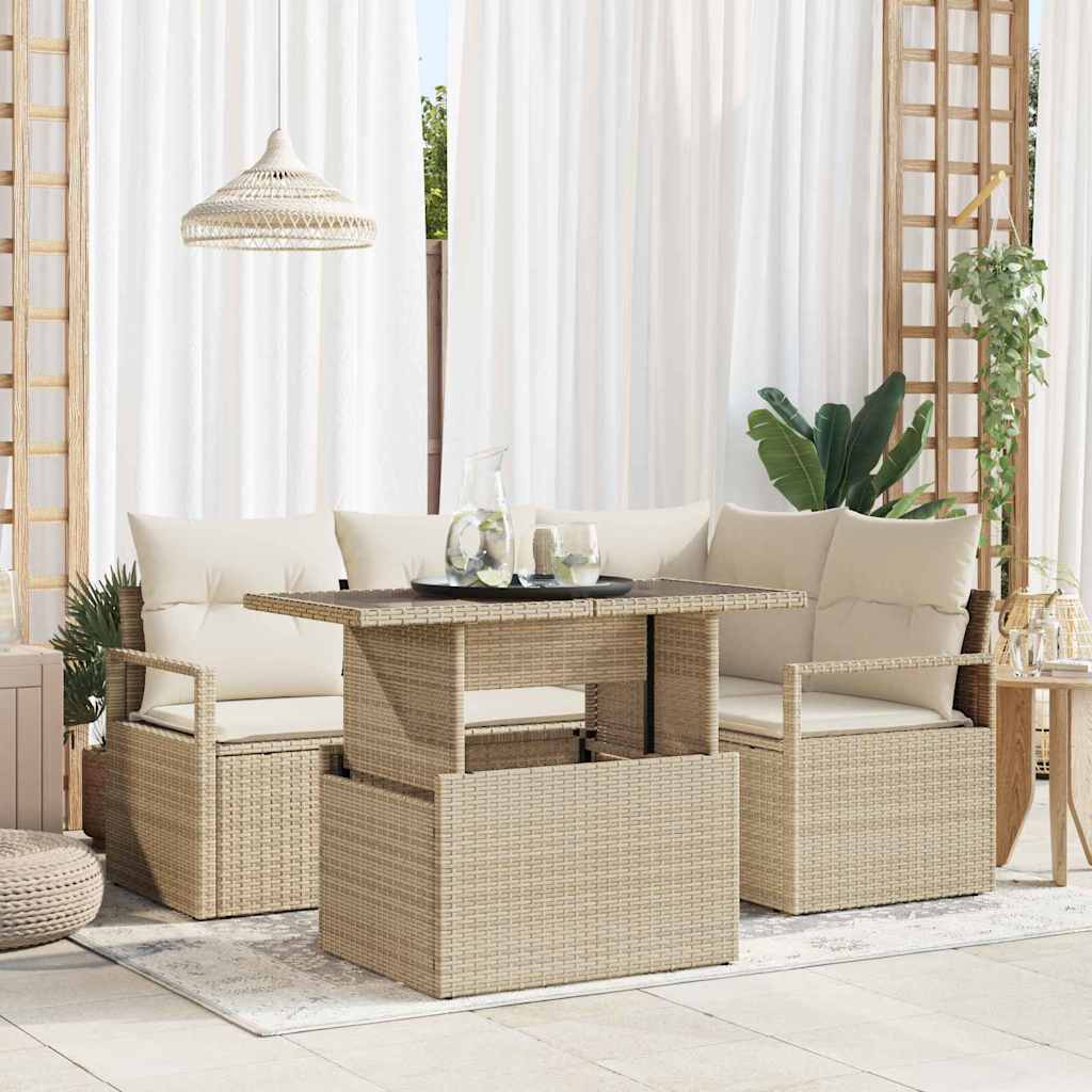 Tuin Sofa Set 5 st Beige Poly riet – afbeelding 1
