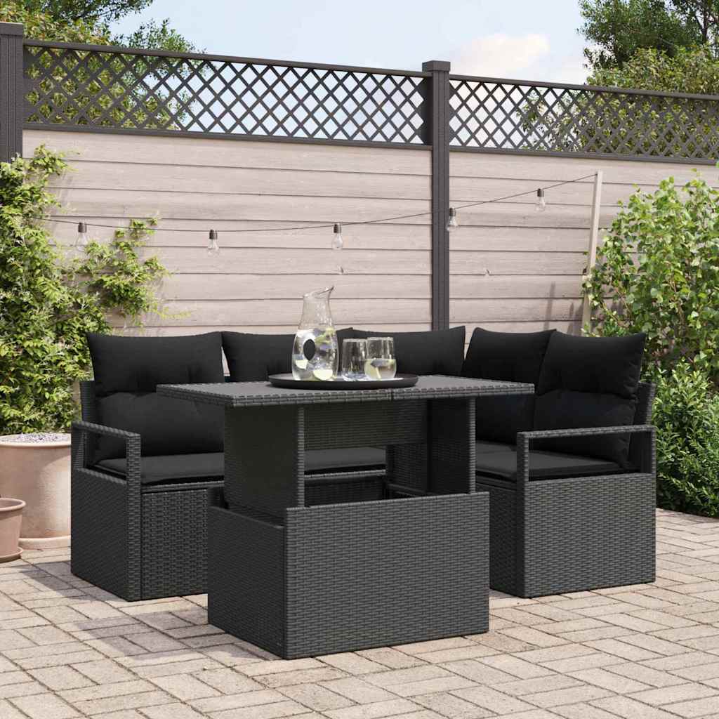 Tuin Sofa Set met kussen met opslag 5 pcs Zwart Poly riet