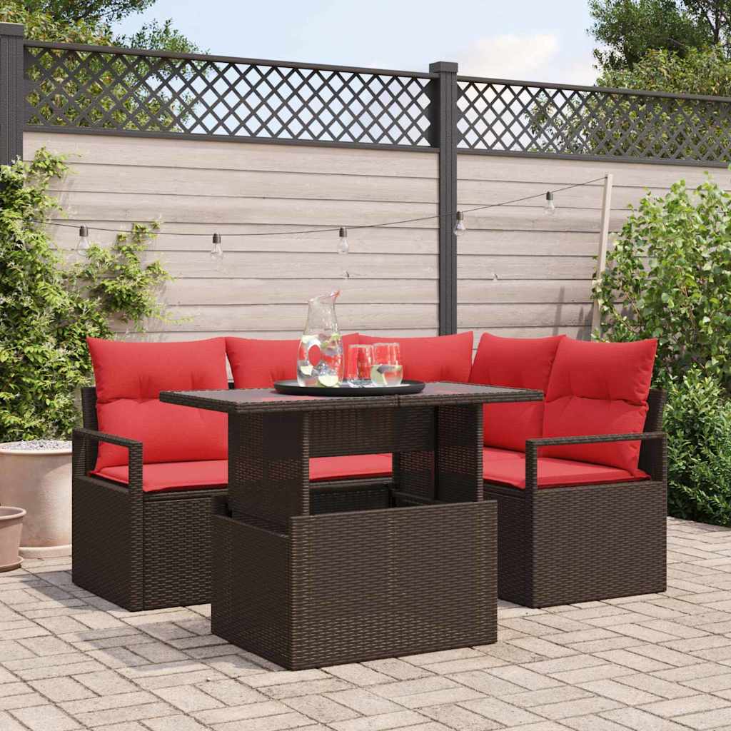 Tuin Sofa Set met kussen met opslag 5 pcs Bruin Poly riet – afbeelding 1