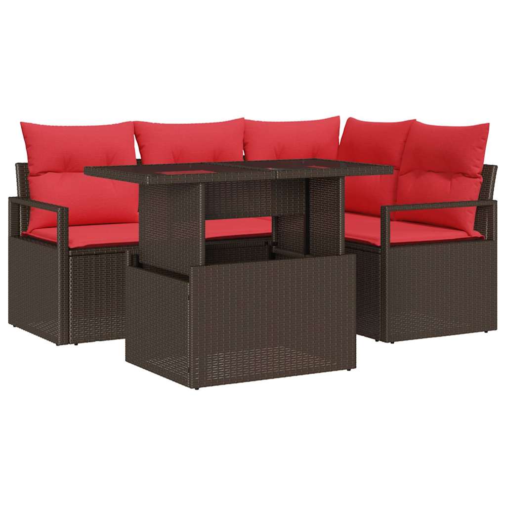 Tuin Sofa Set met kussen met opslag 5 pcs Bruin Poly riet – afbeelding 2
