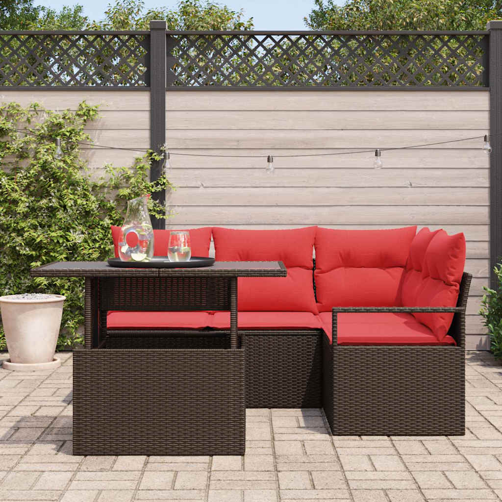 Tuin Sofa Set met kussen met opslag 5 pcs Bruin Poly riet – afbeelding 3