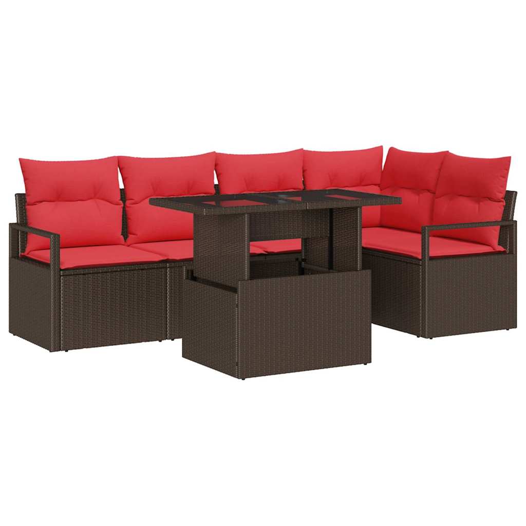 Tuin Sofa Set met opslag 6 pcs Bruin Poly riet – afbeelding 2