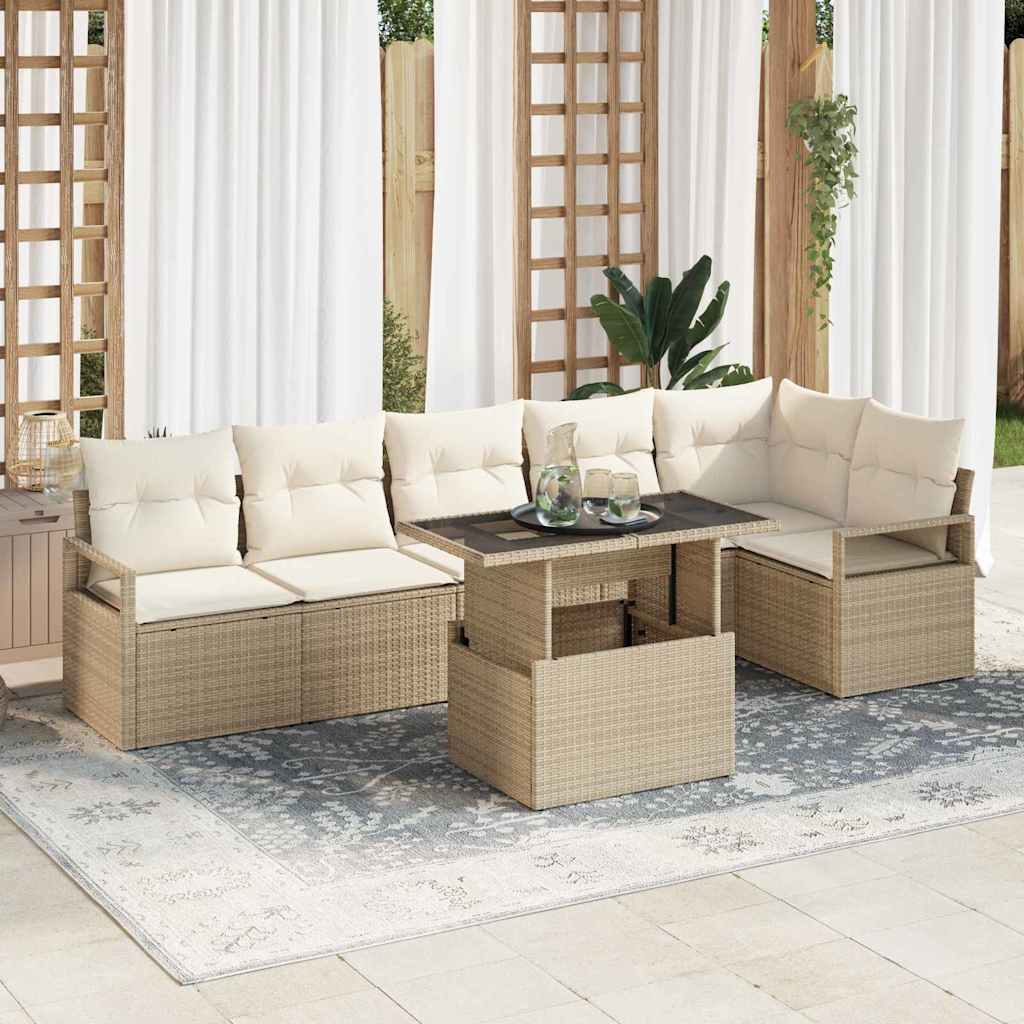 Tuin Sofa Set 7 st Beige Poly riet – afbeelding 1