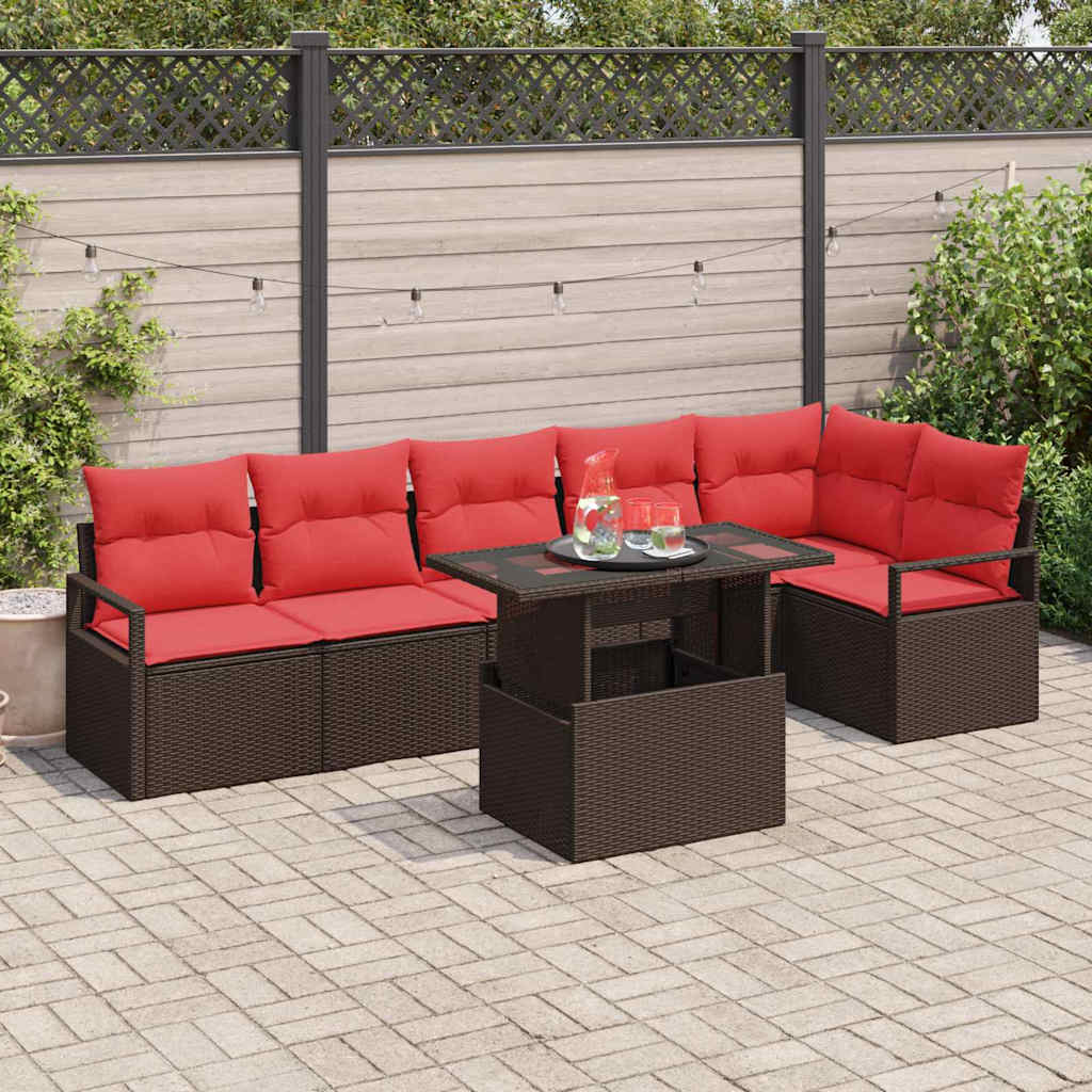Tuin Sofa Set met kussen met opslag 7 pcs Bruin Poly riet – afbeelding 1