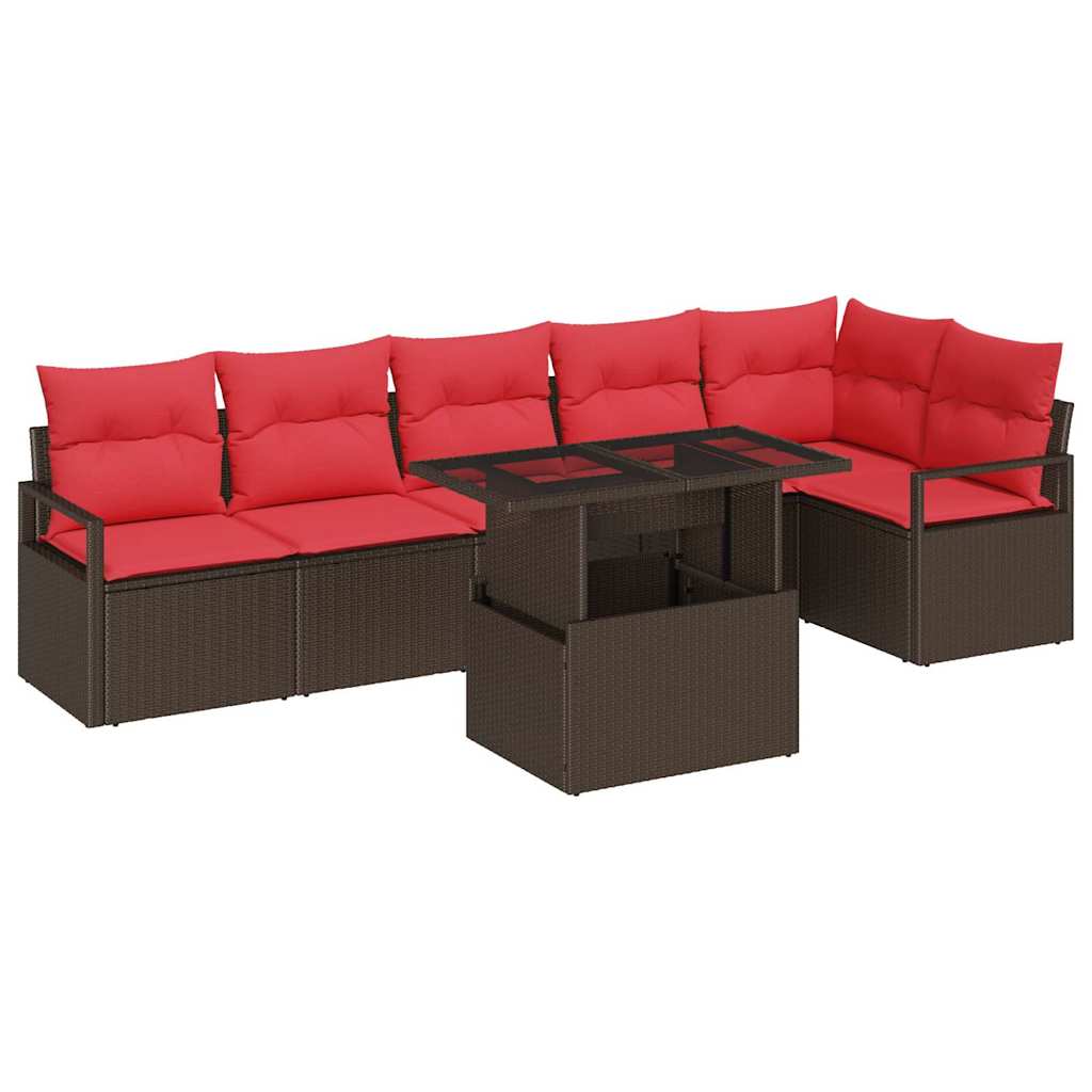 Tuin Sofa Set met kussen met opslag 7 pcs Bruin Poly riet – afbeelding 2