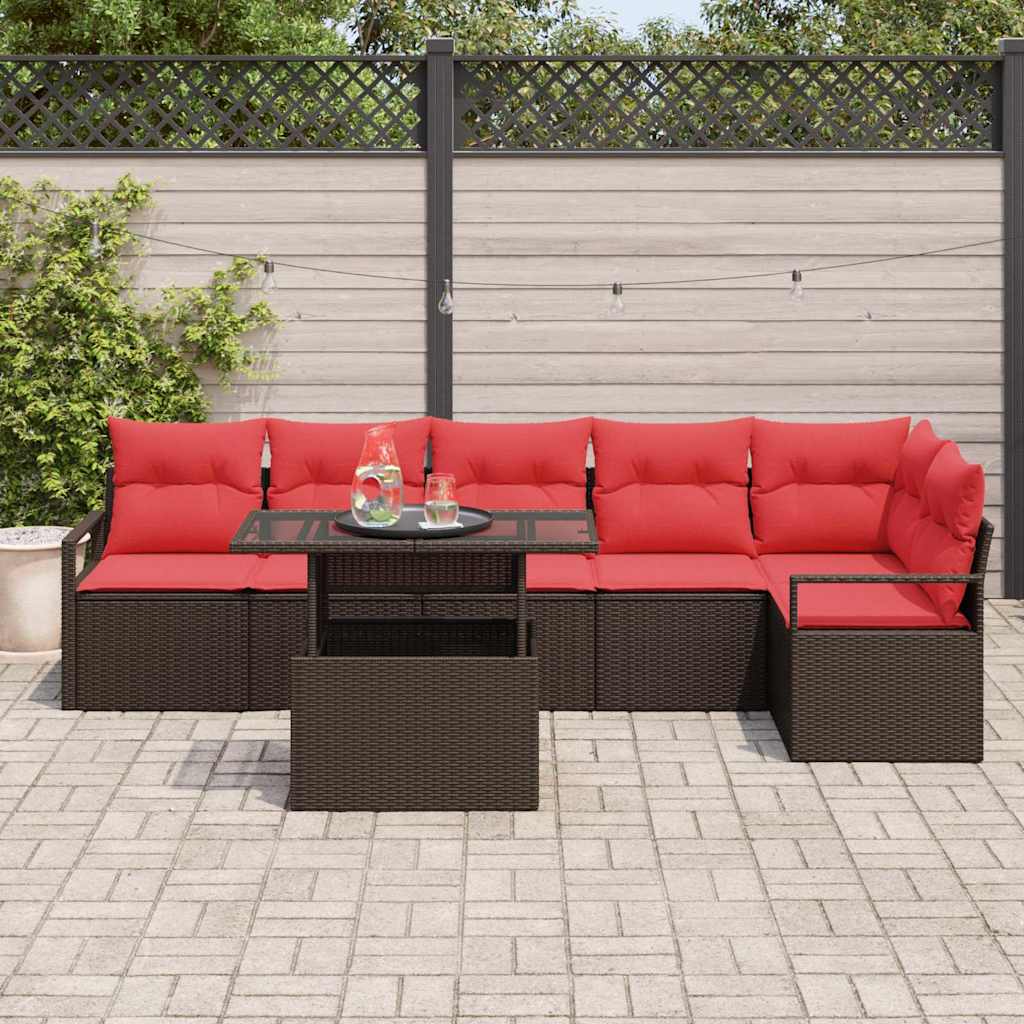 Tuin Sofa Set met kussen met opslag 7 pcs Bruin Poly riet – afbeelding 3