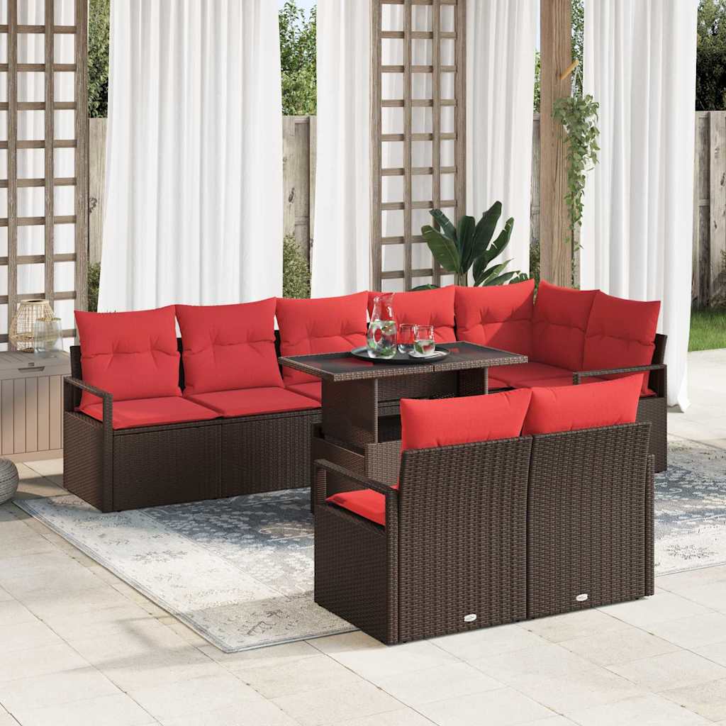 Tuin Sofa Set met kussen met opslag 9 pcs Bruin Poly riet – afbeelding 1