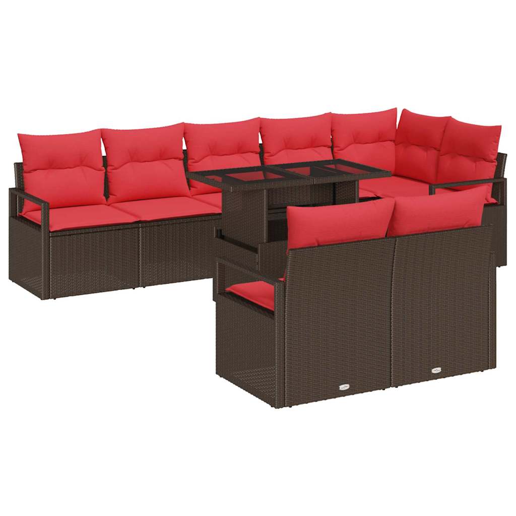 Tuin Sofa Set met kussen met opslag 9 pcs Bruin Poly riet – afbeelding 2