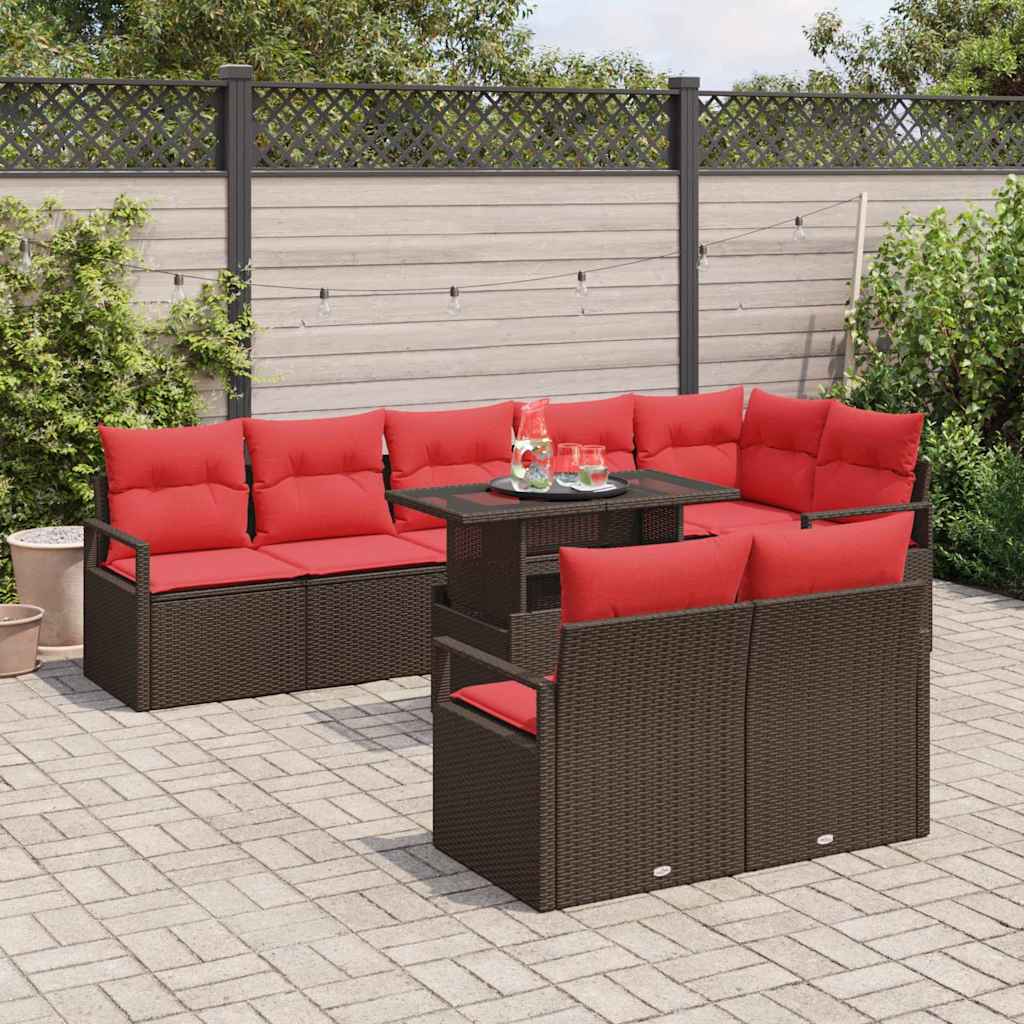 Tuin Sofa Set met kussen met opslag 9 pcs Bruin Poly riet – afbeelding 3