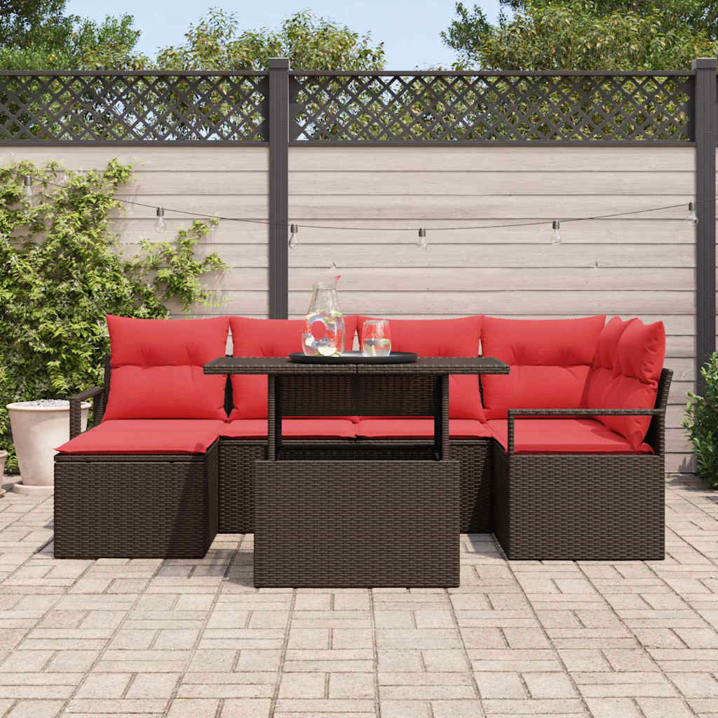 Tuin Sofa Set met kussen met opslag 7 pcs Bruin Poly riet – afbeelding 3