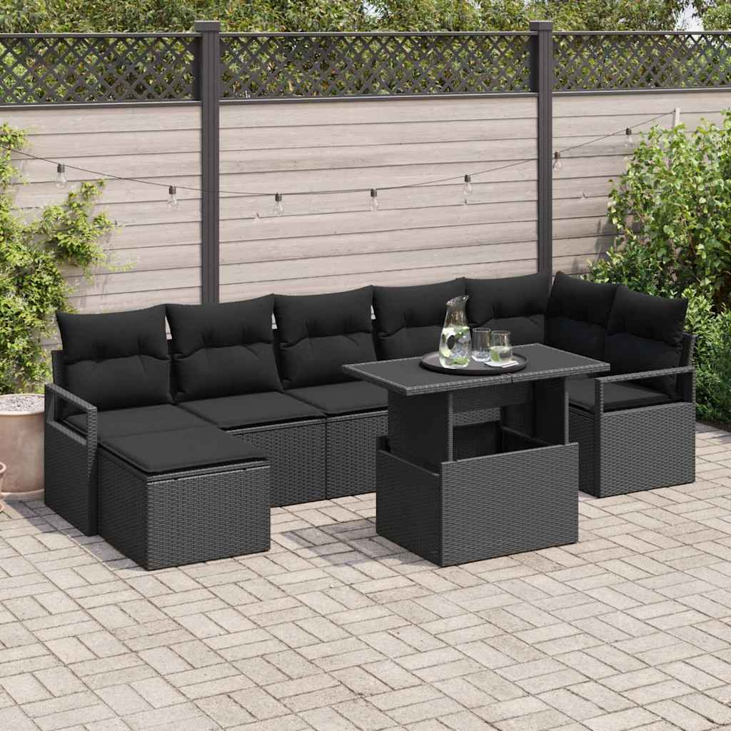Tuin Sofa Set met opslag 8 pcs Zwart Poly riet