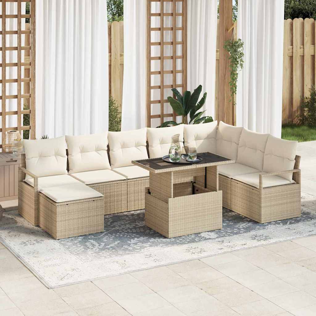 Tuin Sofa Set 9 st Beige Poly riet – afbeelding 1