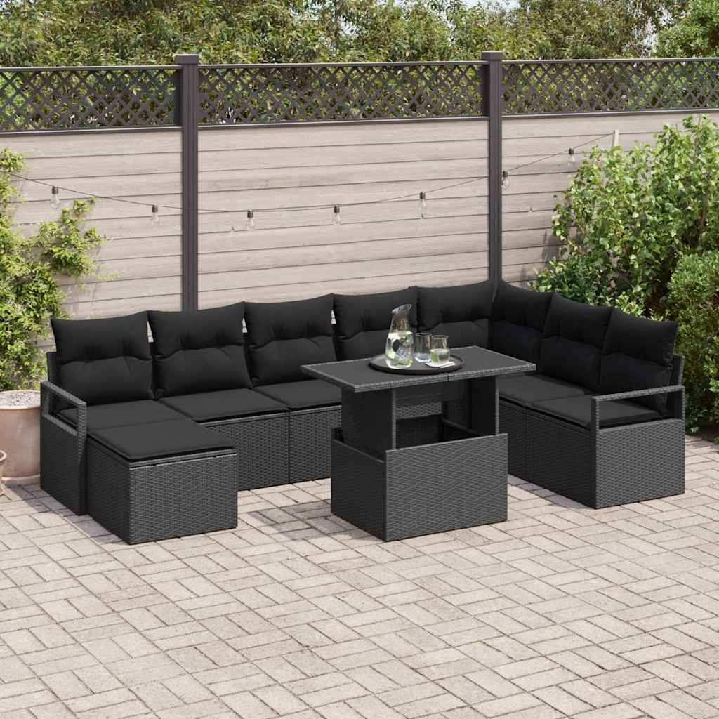 Tuin Sofa Set met opslag 9 pcs Zwart Poly riet
