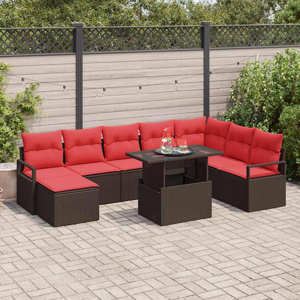 Tuin Sofa Set met kussen met opslag 9 pcs Bruin Poly riet – afbeelding 1