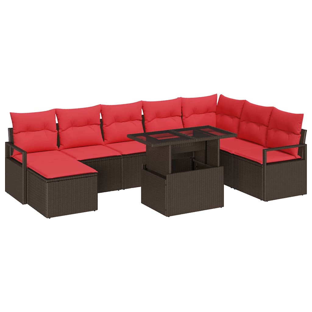 Tuin Sofa Set met kussen met opslag 9 pcs Bruin Poly riet – afbeelding 2