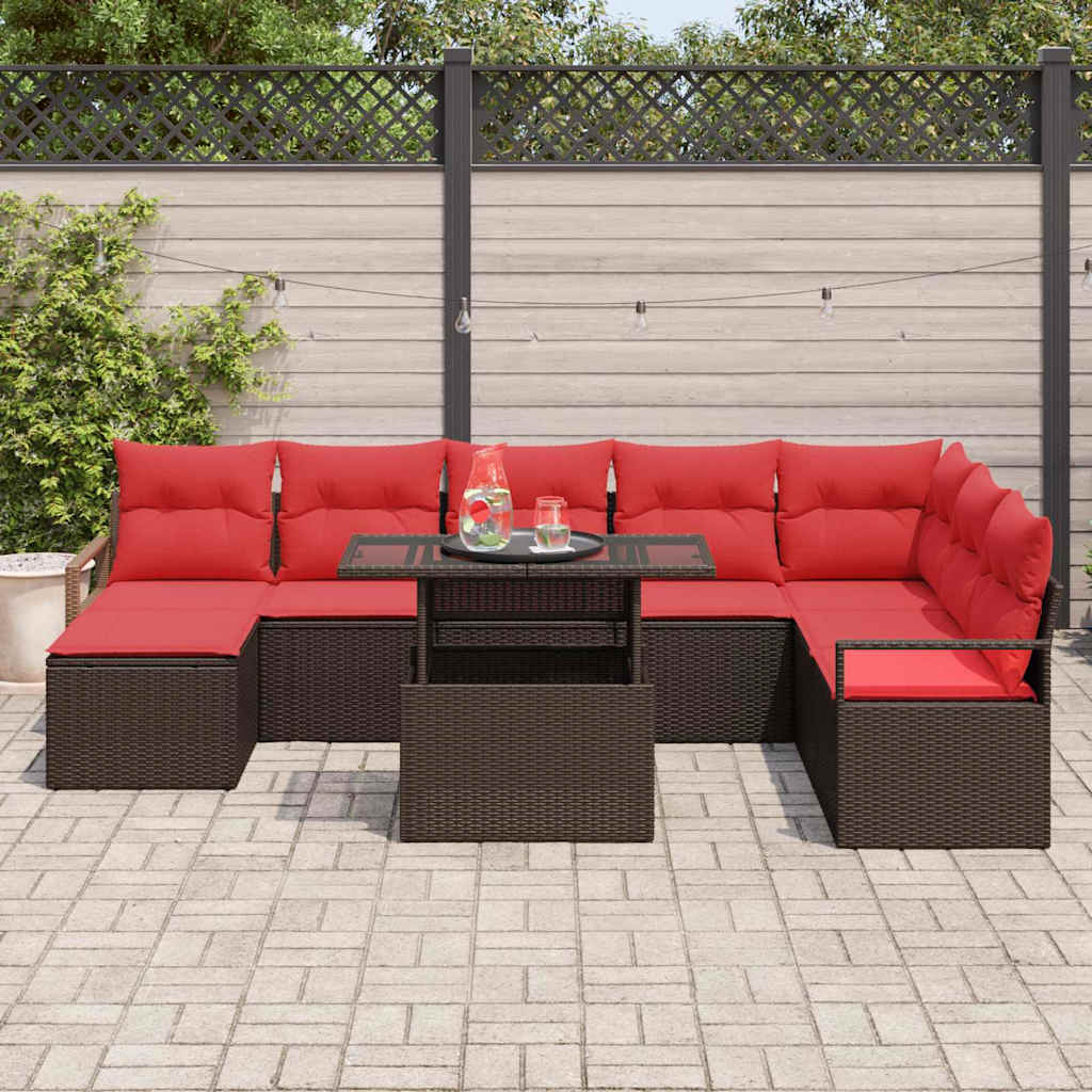 Tuin Sofa Set met kussen met opslag 9 pcs Bruin Poly riet – afbeelding 3