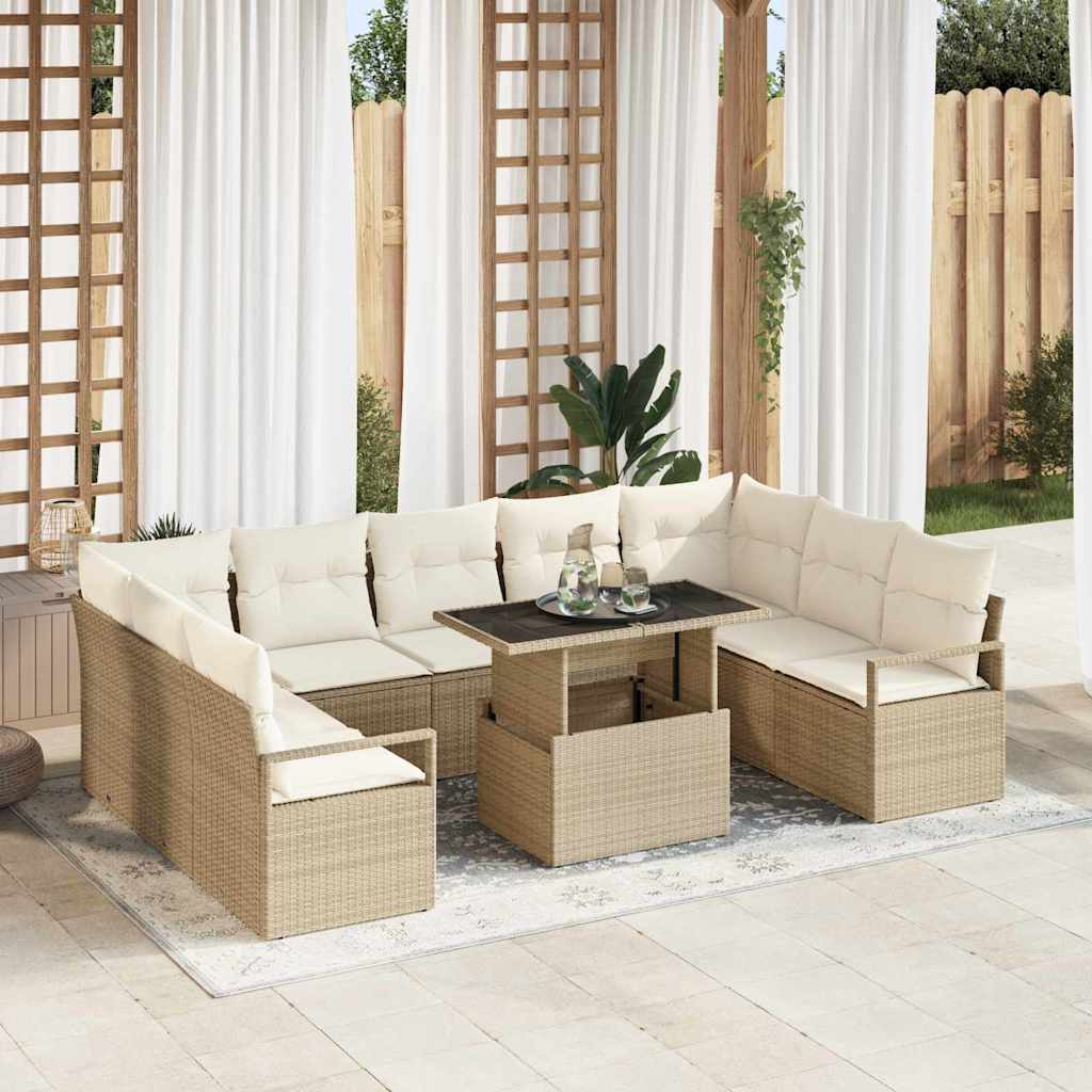Tuin Sofa Set 10 st Beige Poly riet – afbeelding 1