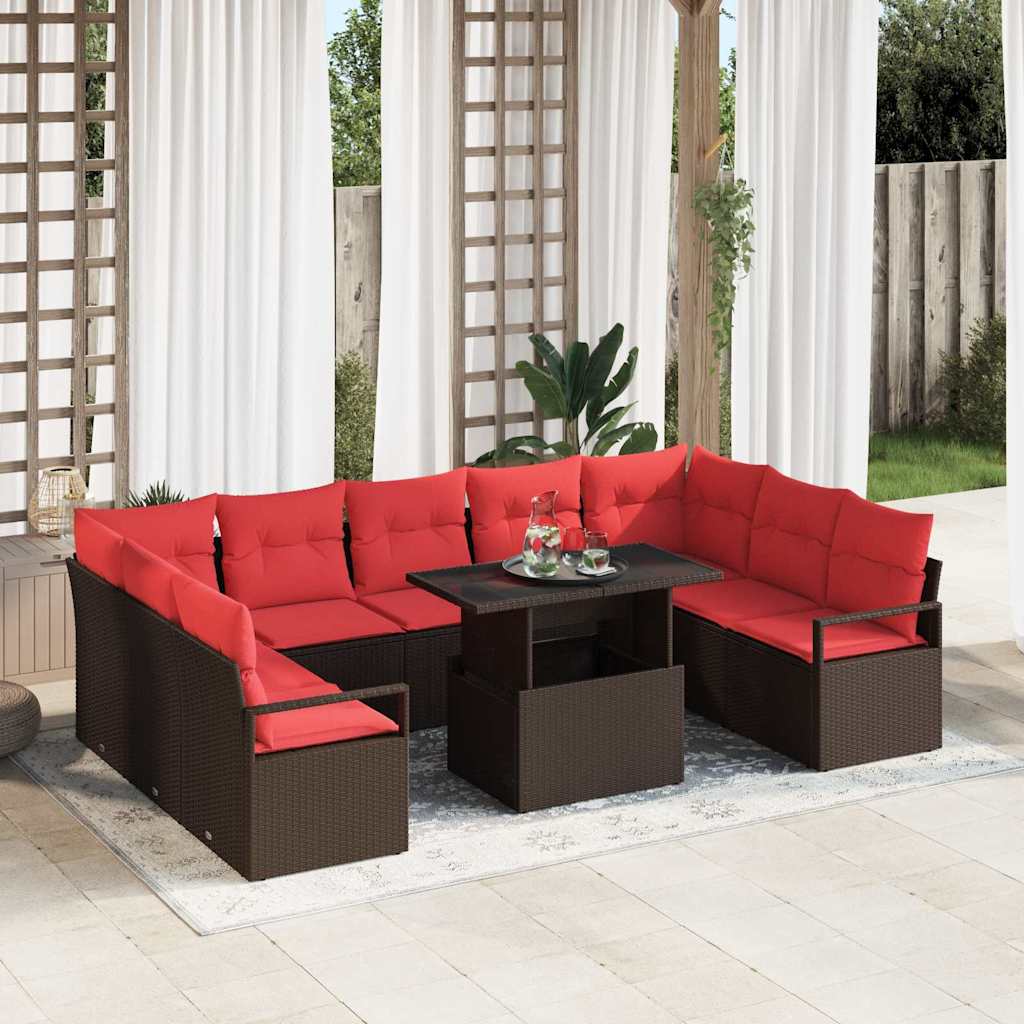 Tuin Sofa Set met kussen met opslag 10 pcs Bruin Poly riet – afbeelding 1