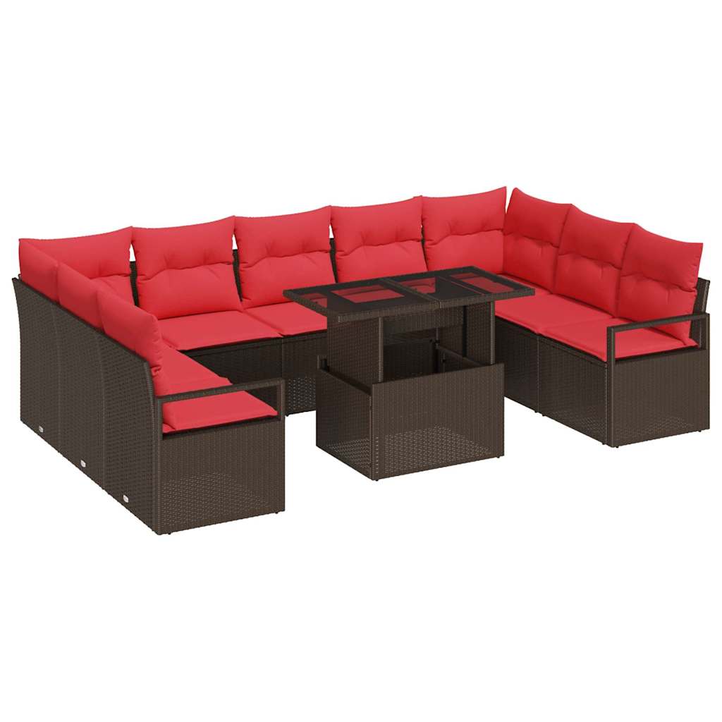 Tuin Sofa Set met kussen met opslag 10 pcs Bruin Poly riet – afbeelding 2