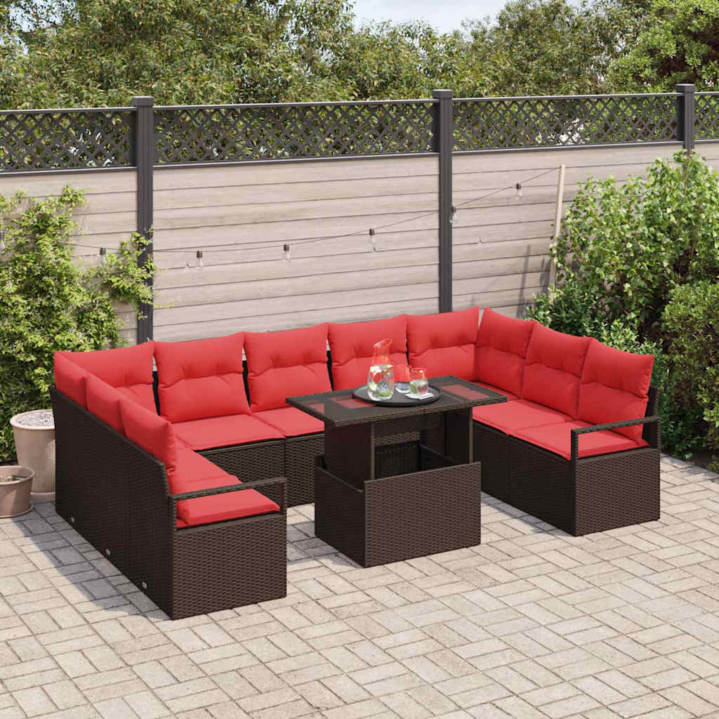 Tuin Sofa Set met kussen met opslag 10 pcs Bruin Poly riet – afbeelding 3