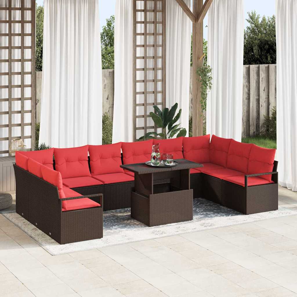 Tuin Sofa Set met kussen met opslag 11 pcs Bruin poly rattan – afbeelding 1