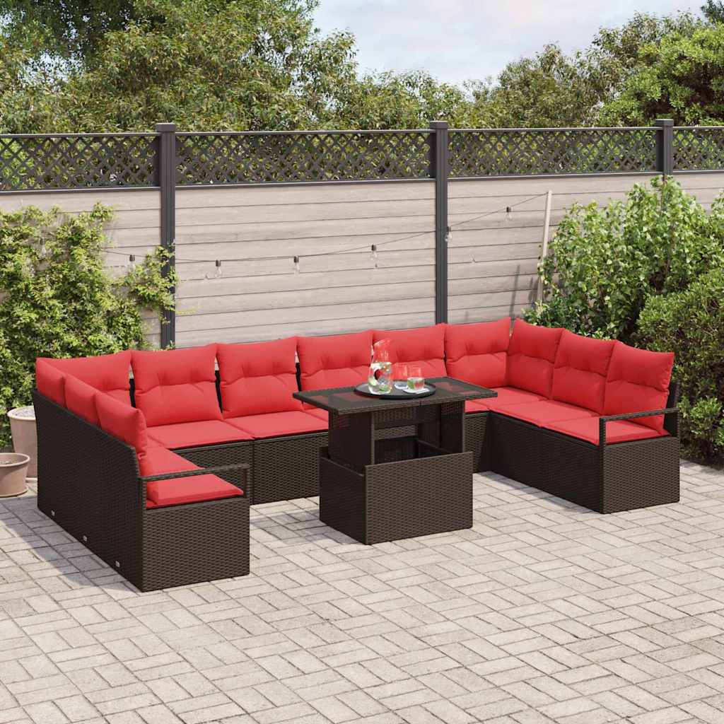 Tuin Sofa Set met kussen met opslag 11 pcs Bruin poly rattan – afbeelding 3