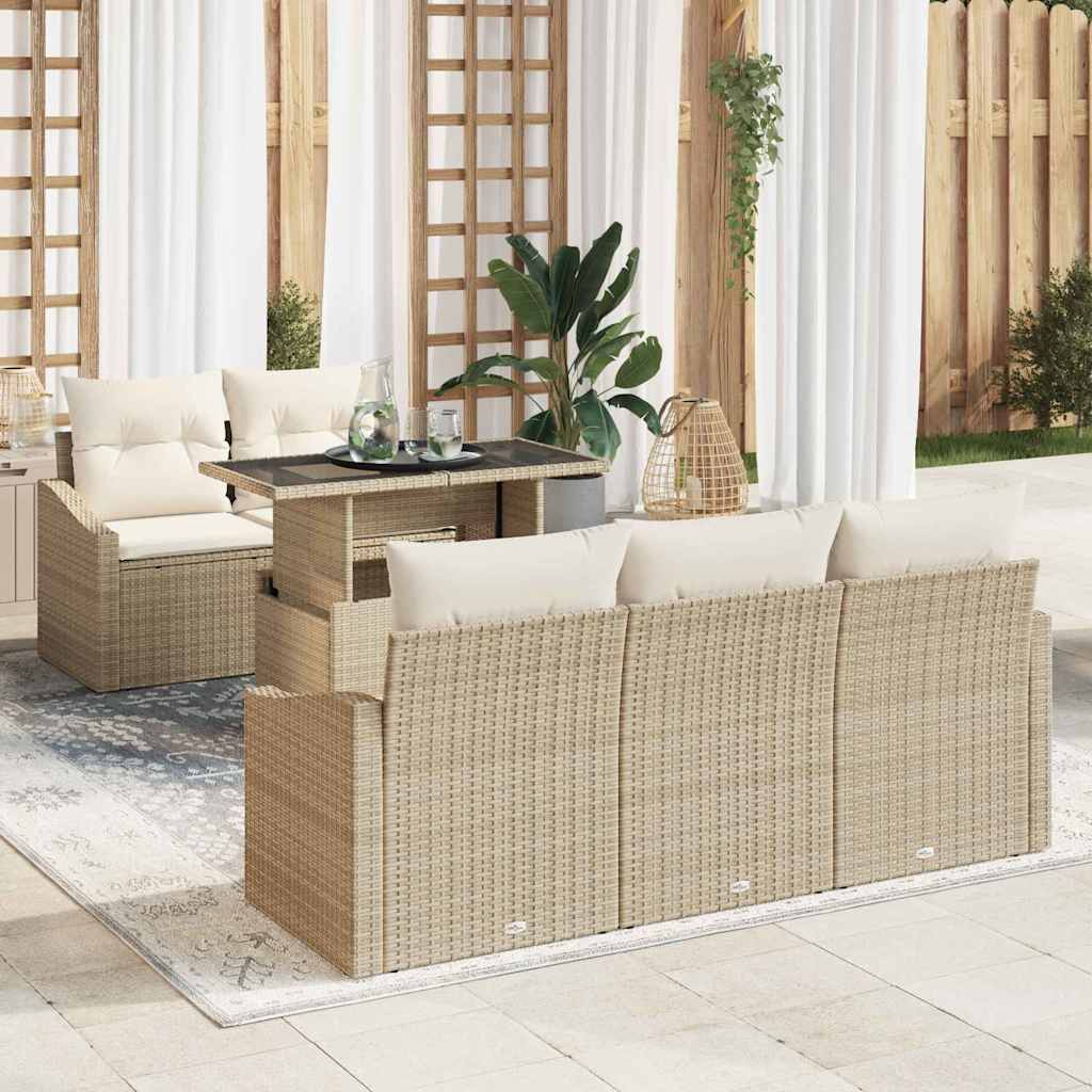 Tuin Sofa Set 6 st Beige poly rattan – afbeelding 1