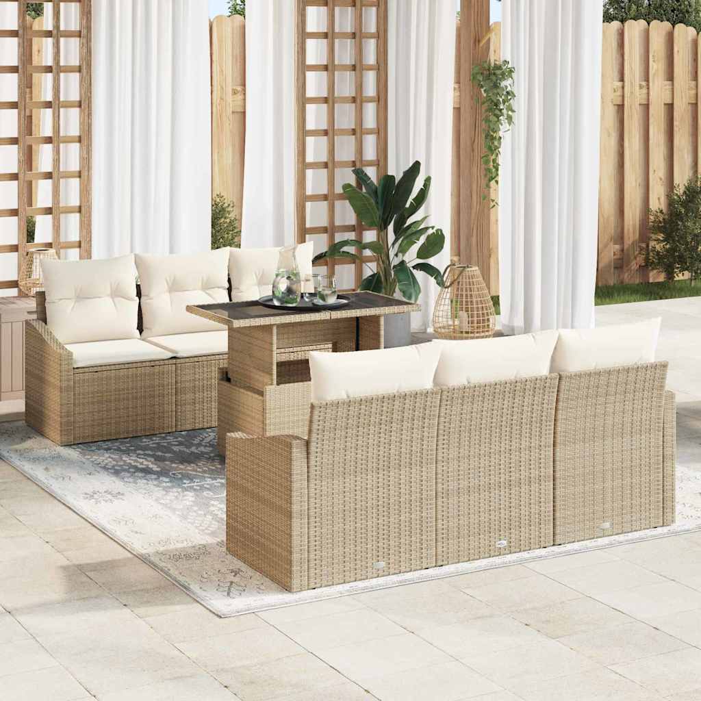 Tuin Sofa Set 7 st Beige poly rattan – afbeelding 1