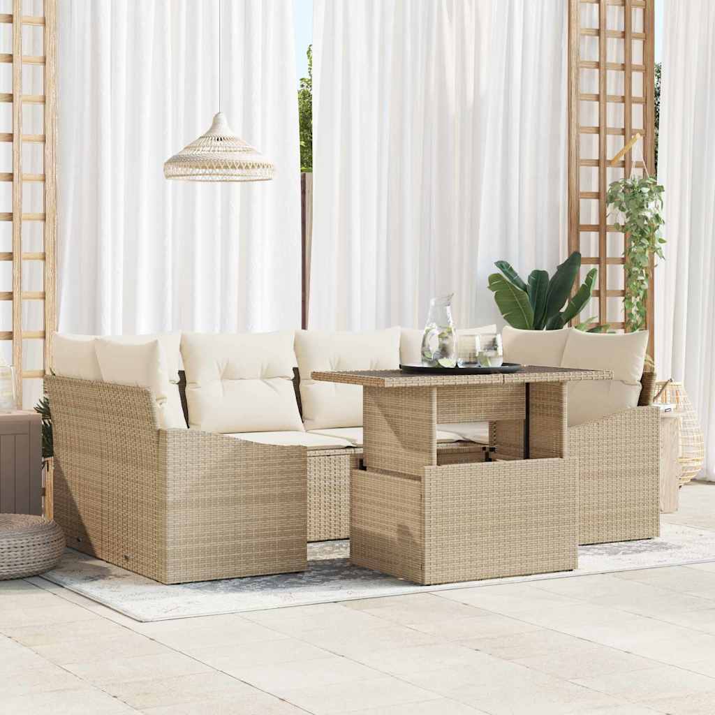 Tuin Sofa Set 7 st Beige poly rattan – afbeelding 1