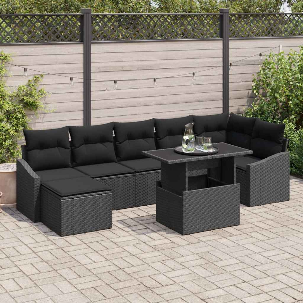 Tuin Sofa Set 8 pcs Zwart Poly Rattan en Poedergecoat Staal