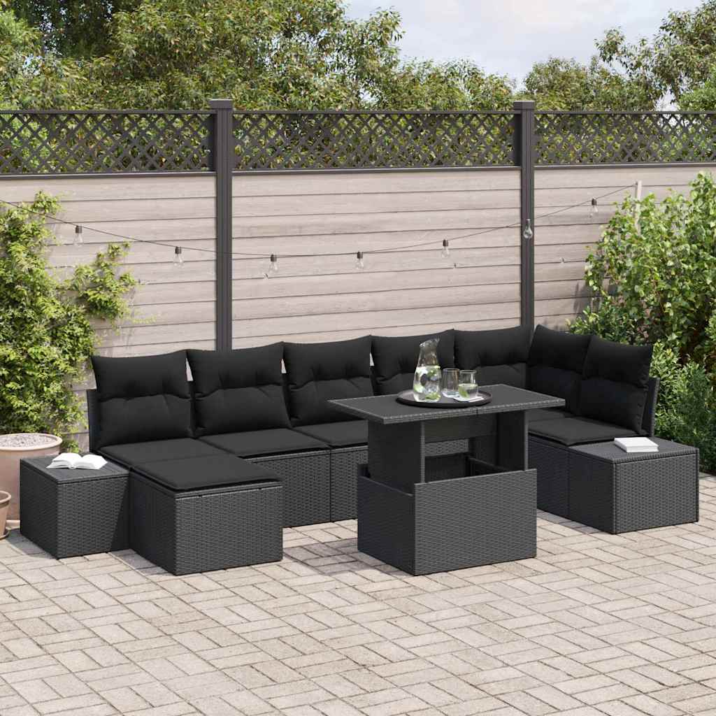Tuin Sofa Set met opslag 8 pcs Zwart Poly riet