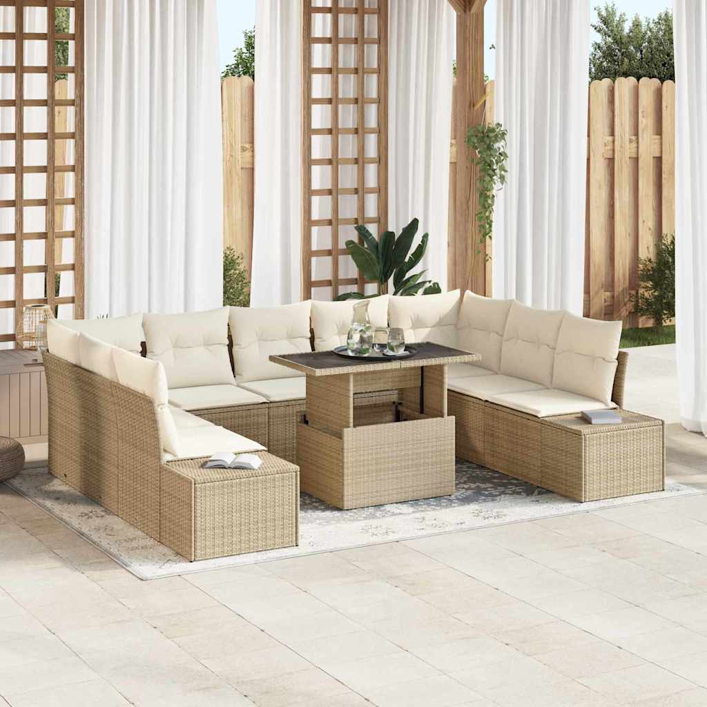 Tuin Sofa Set 10 st Beige poly rattan – afbeelding 1