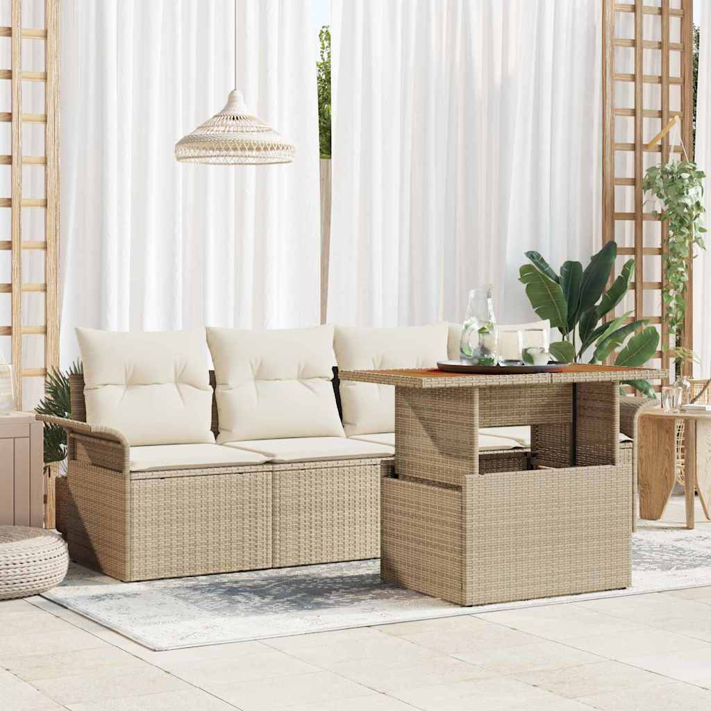 Tuin Sofa Set 5 st Beige Poly riet – afbeelding 1