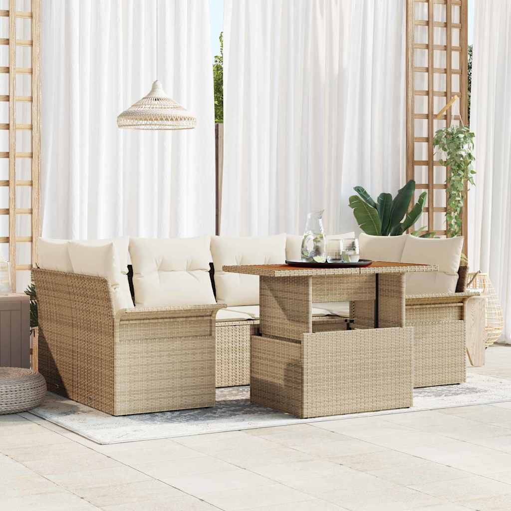 Tuin Sofa Set 7 st Beige Poly riet – afbeelding 1