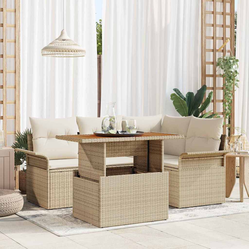Tuin Sofa Set 5 st Beige Poly riet – afbeelding 1