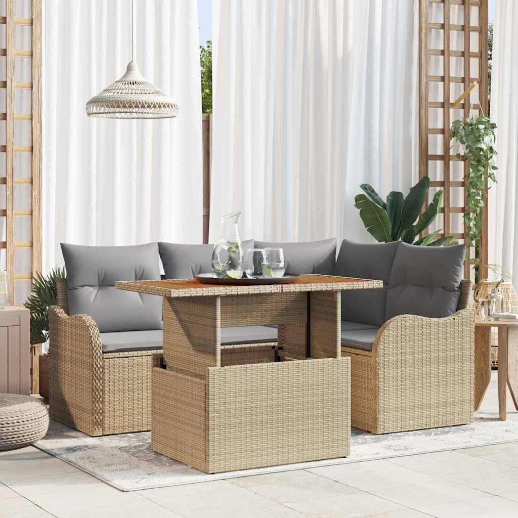 Tuin Sofa Set met opslag 5 pcs Beige Poly riet