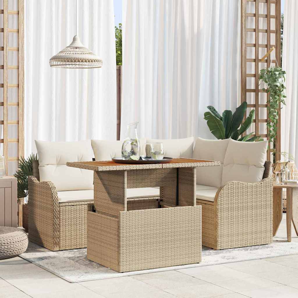Tuin Sofa Set 5 st Beige Poly riet – afbeelding 1