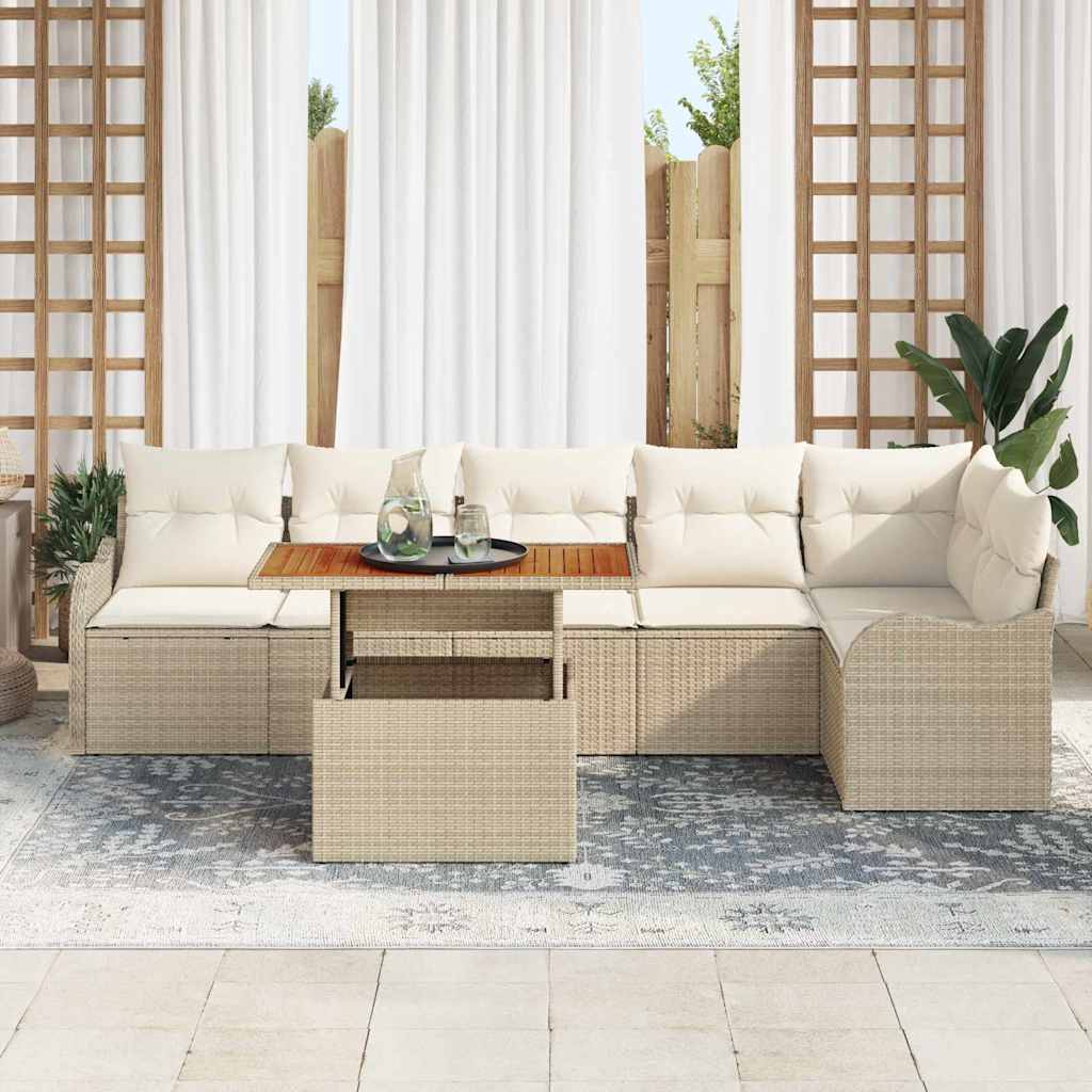 Tuin Sofa Set 7 st Beige Poly riet – afbeelding 1