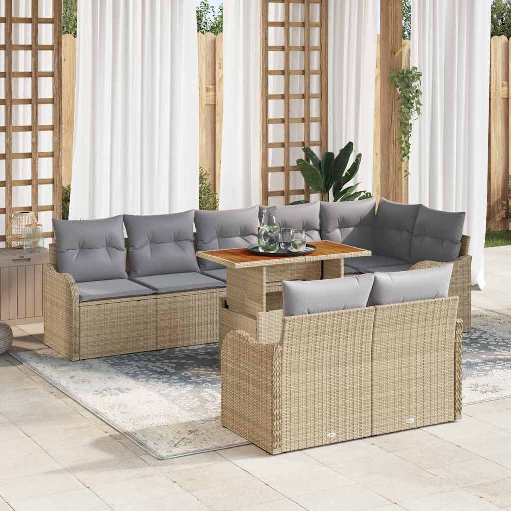 Tuin Sofa Set met opslag 9 pcs Beige Poly riet – afbeelding 1
