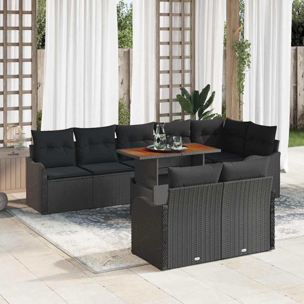 Tuin Sofa Set met opslag 9 pcs Zwart Poly riet