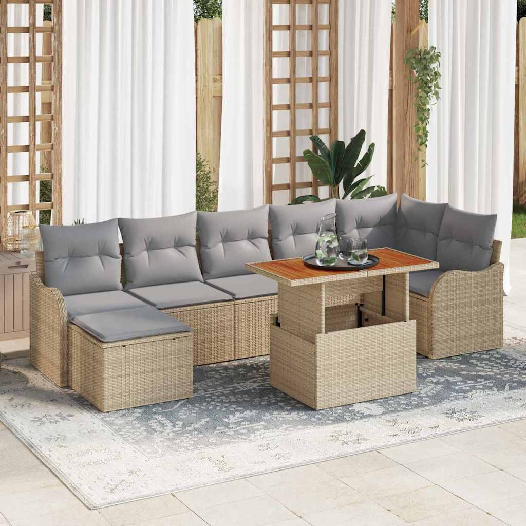 Tuin Sofa Set met opslag 8 pcs Beige Poly riet – afbeelding 1
