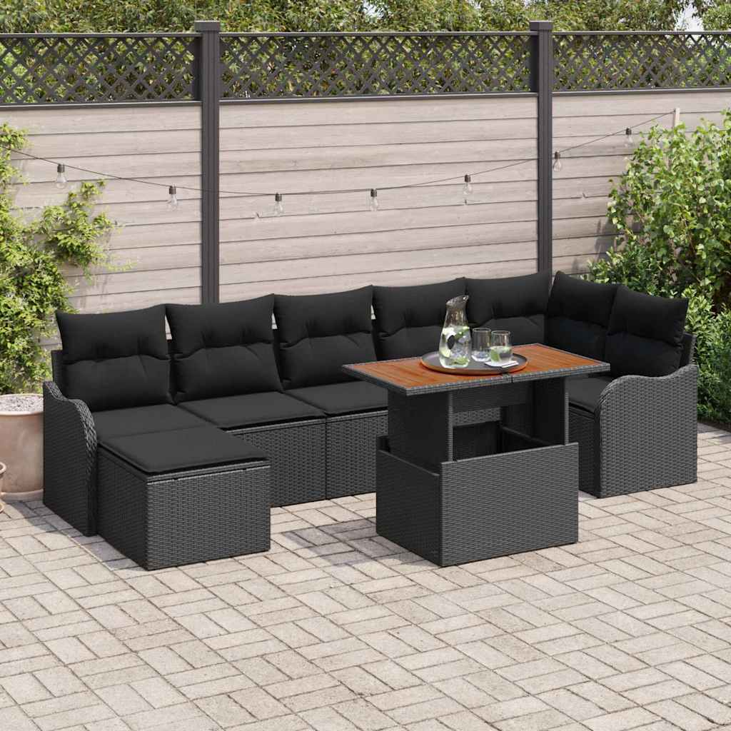 Tuin Sofa Set met opslag 8 pcs Zwart Poly riet